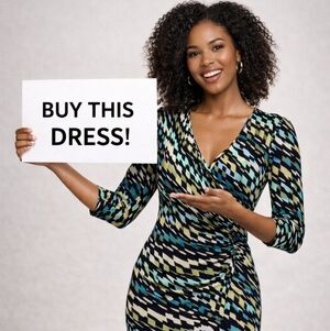 Soprano Blue and Green Geometric Long Sleeve Dress